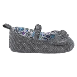 Baby Moo Bow Knot Elastic Strap First Walkers Anti-Skid Ballerina Booties - Grey