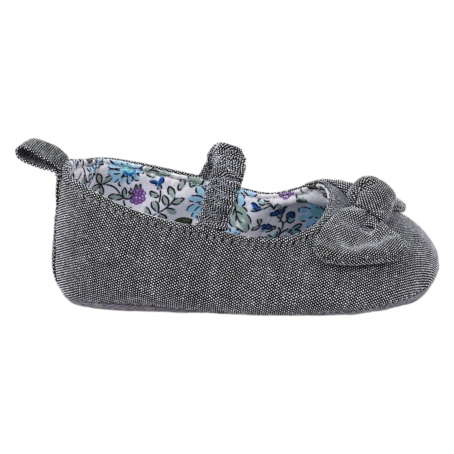 Baby Moo Bow Knot Elastic Strap First Walkers Anti-Skid Ballerina Booties - Grey