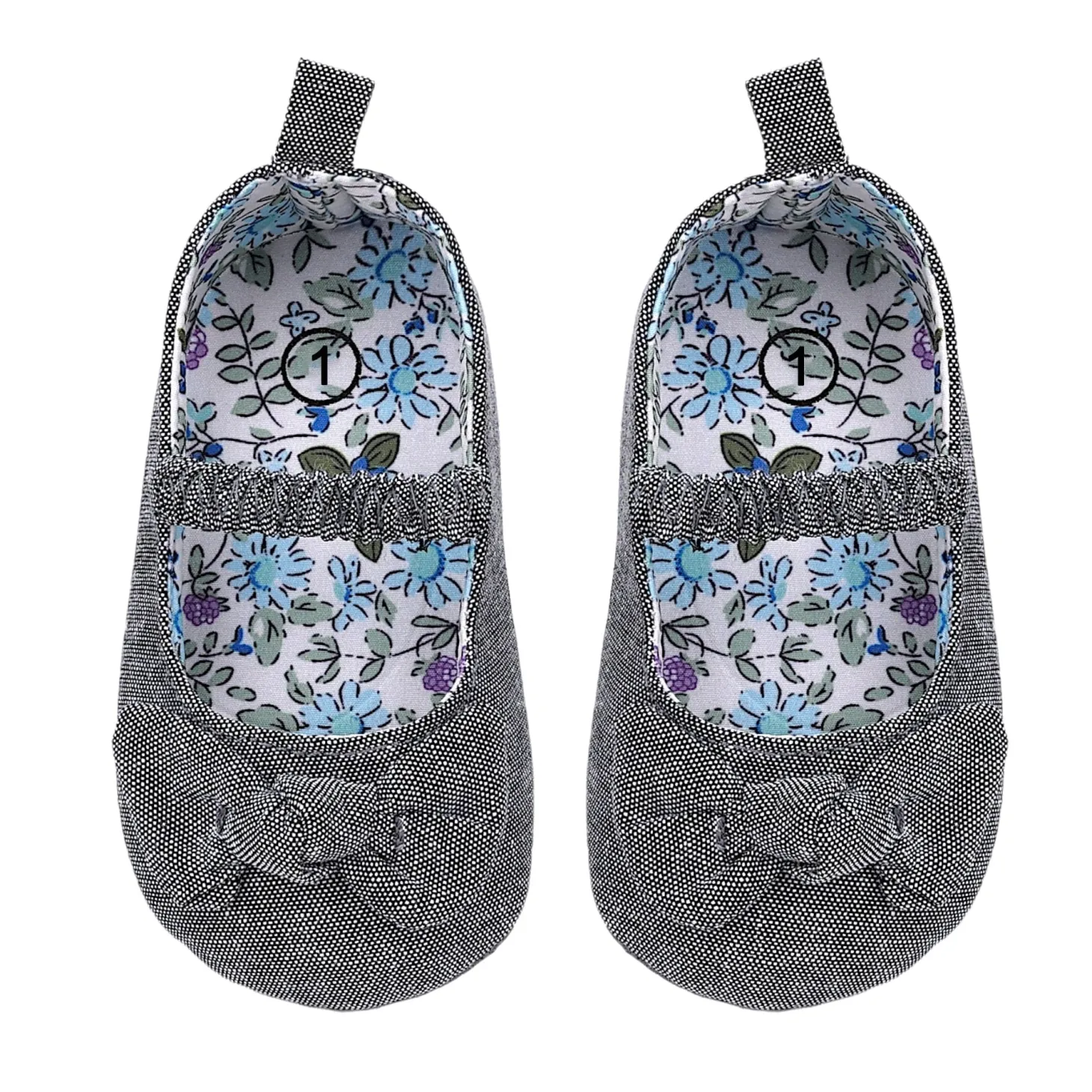 Baby Moo Bow Knot Elastic Strap First Walkers Anti-Skid Ballerina Booties - Grey