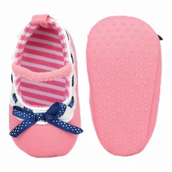 Baby Moo Bow Knot Mary Jane Elastic Strap Anti-Skid Ballerina Booties - Peach