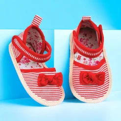 Baby Moo Bow Knot Striped Velcro Straps Anti-Skid Sandals - Red