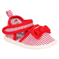 Baby Moo Bow Knot Striped Velcro Straps Anti-Skid Sandals - Red