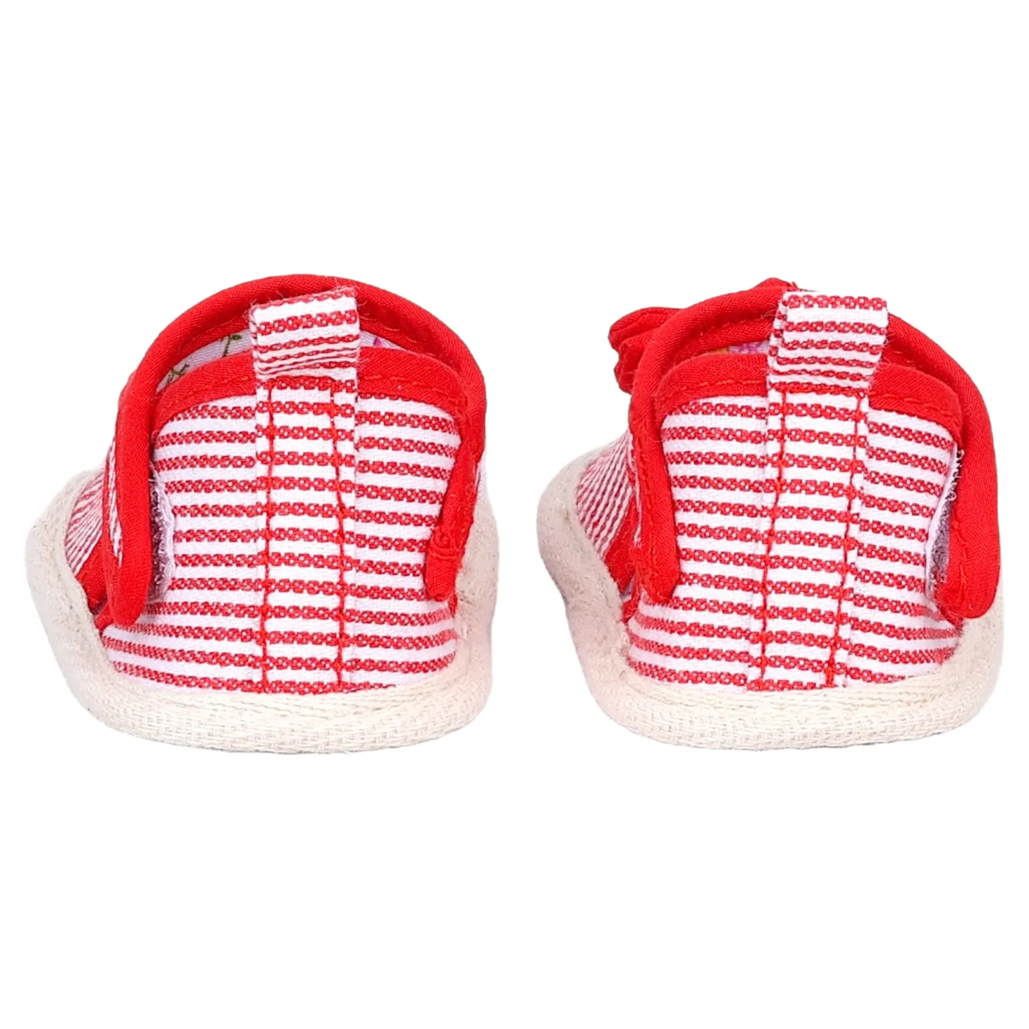 Baby Moo Bow Knot Striped Velcro Straps Anti-Skid Sandals - Red