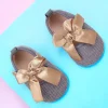 Baby Moo Bow Knot Velcro Strap Ribbed Anti-Skid Ballerina Booties - Grey