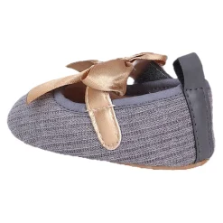 Baby Moo Bow Knot Velcro Strap Ribbed Anti-Skid Ballerina Booties - Grey