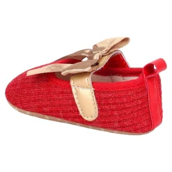 Baby Moo Bow Knot Velcro Strap Ribbed Anti-Skid Ballerina Booties - Red