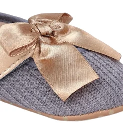 Baby Moo Bow Knot Velcro Strap Ribbed Anti-Skid Ballerina Booties - Grey