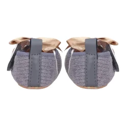 Baby Moo Bow Knot Velcro Strap Ribbed Anti-Skid Ballerina Booties - Grey