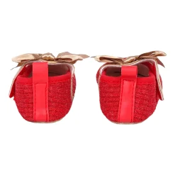Baby Moo Bow Knot Velcro Strap Ribbed Anti-Skid Ballerina Booties - Red