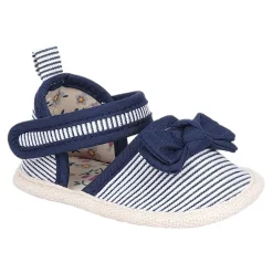 Baby Moo Bow Nautical Striped Velcro Straps Anti-Skid Sandals - Blue