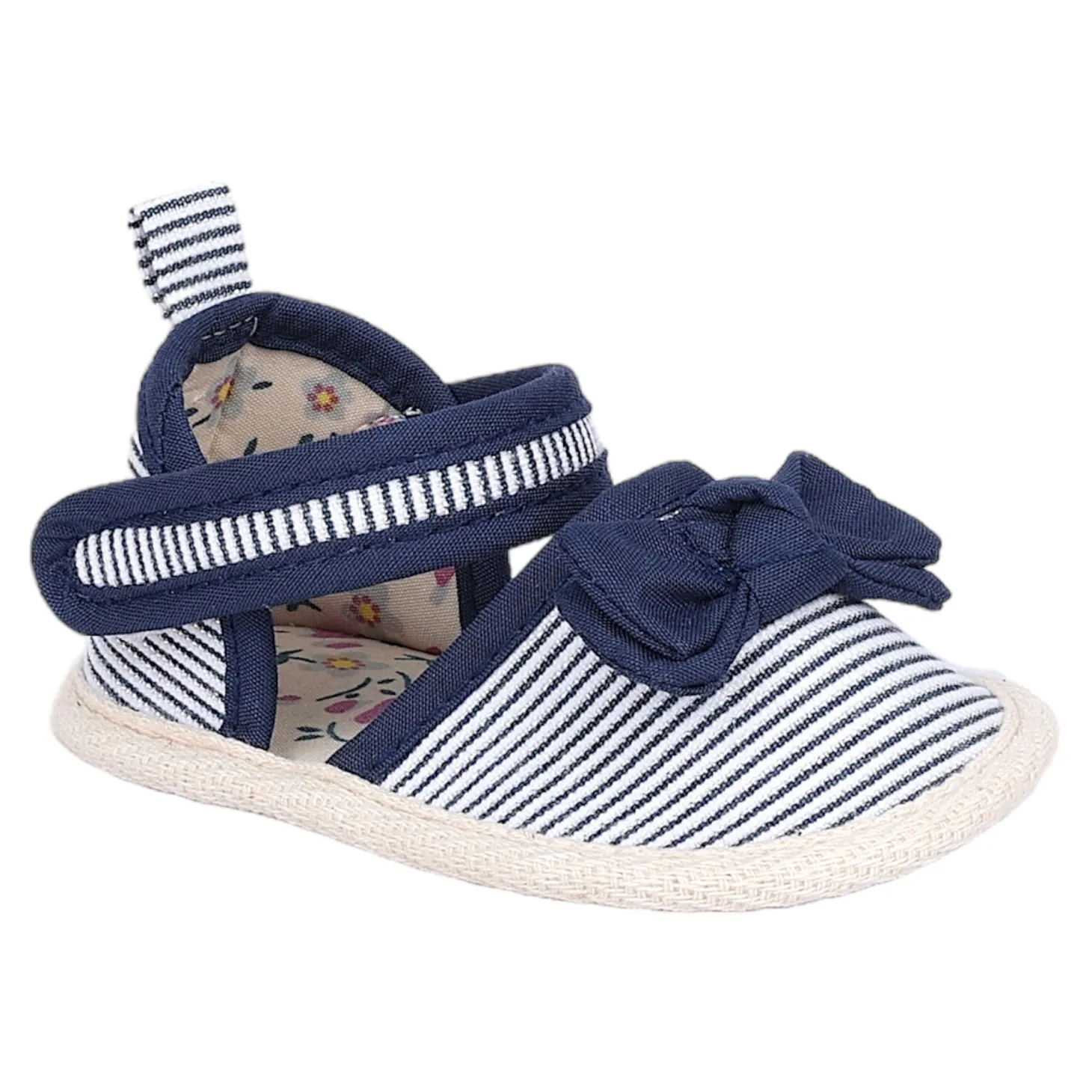 Baby Moo Bow Nautical Striped Velcro Straps Anti-Skid Sandals - Blue