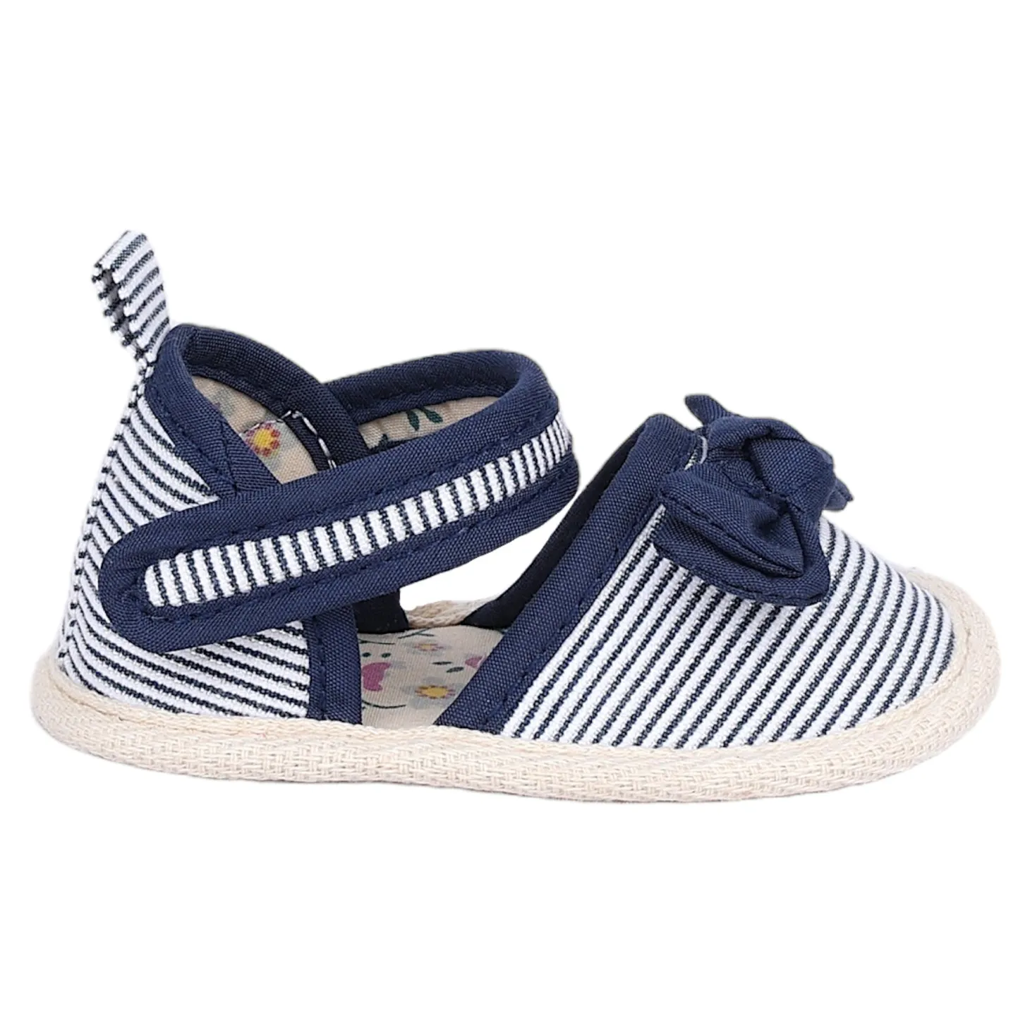 Baby Moo Bow Nautical Striped Velcro Straps Anti-Skid Sandals - Blue