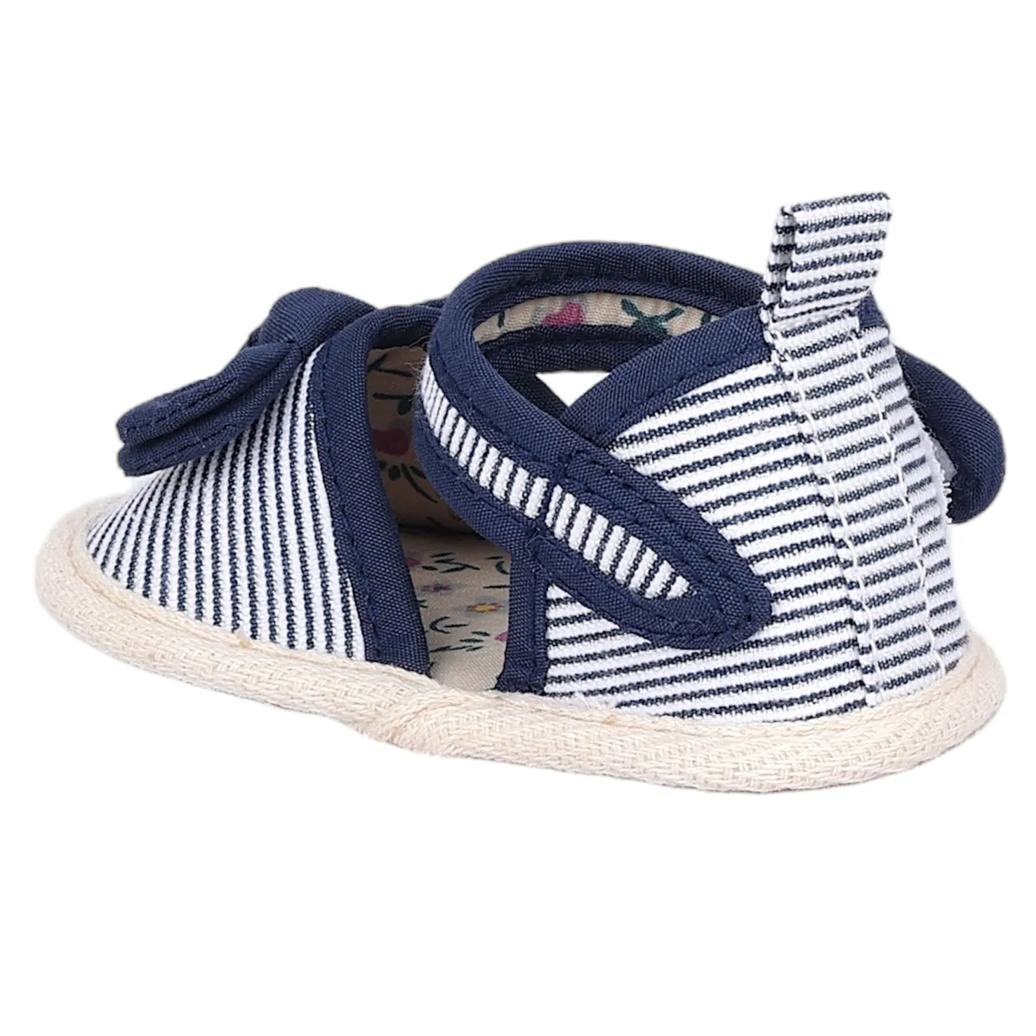 Baby Moo Bow Nautical Striped Velcro Straps Anti-Skid Sandals - Blue