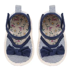 Baby Moo Bow Nautical Striped Velcro Straps Anti-Skid Sandals - Blue
