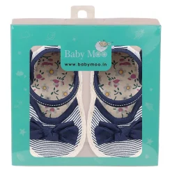 Baby Moo Bow Nautical Striped Velcro Straps Anti-Skid Sandals - Blue