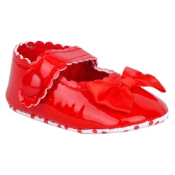 Baby Moo Bow Velcro Strap Patent Leather Anti-Skid Ballerina Booties - Red