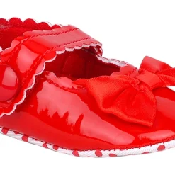 Baby Moo Bow Velcro Strap Patent Leather Anti-Skid Ballerina Booties - Red