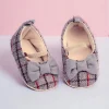 Baby Moo Bow With Elastic Strap Plaid Ballerina Booties - Grey