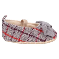 Baby Moo Bow With Elastic Strap Plaid Ballerina Booties - Grey
