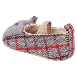 Baby Moo Bow With Elastic Strap Plaid Ballerina Booties - Grey