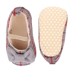 Baby Moo Bow With Elastic Strap Plaid Ballerina Booties - Grey