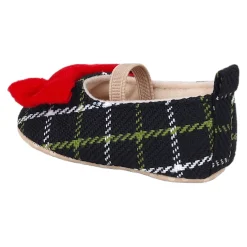 Baby Moo Bow With Elastic Strap Plaid Ballerina Booties - Black