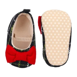 Baby Moo Bow With Elastic Strap Plaid Ballerina Booties - Black