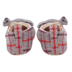 Baby Moo Bow With Elastic Strap Plaid Ballerina Booties - Grey