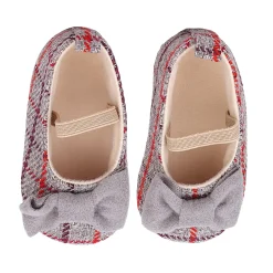Baby Moo Bow With Elastic Strap Plaid Ballerina Booties - Grey