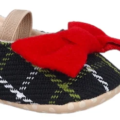 Baby Moo Bow With Elastic Strap Plaid Ballerina Booties - Black