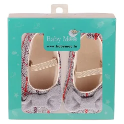 Baby Moo Bow With Elastic Strap Plaid Ballerina Booties - Grey