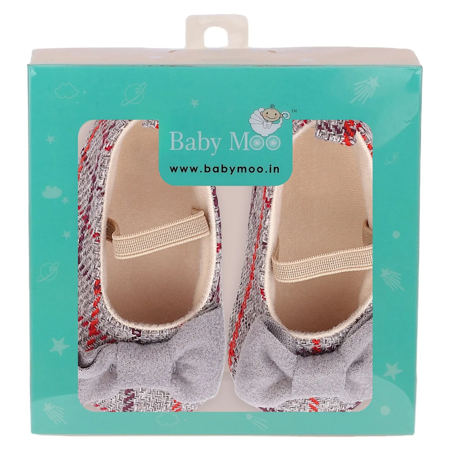 Baby Moo Bow With Elastic Strap Plaid Ballerina Booties - Grey