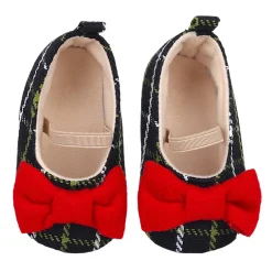 Baby Moo Bow With Elastic Strap Plaid Ballerina Booties - Black
