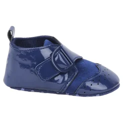 Baby Moo Breathable Buckle Closure Patent Leather Anti-Skid Ballerina Booties - Navy Blue