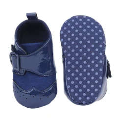 Baby Moo Breathable Buckle Closure Patent Leather Anti-Skid Ballerina Booties - Navy Blue