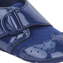 Baby Moo Breathable Buckle Closure Patent Leather Anti-Skid Ballerina Booties - Navy Blue