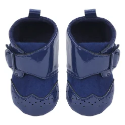 Baby Moo Breathable Buckle Closure Patent Leather Anti-Skid Ballerina Booties - Navy Blue