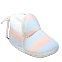 Baby Moo Broad Stripes Soft Slip-On Anti-Skid Plush Warm Booties - Peach