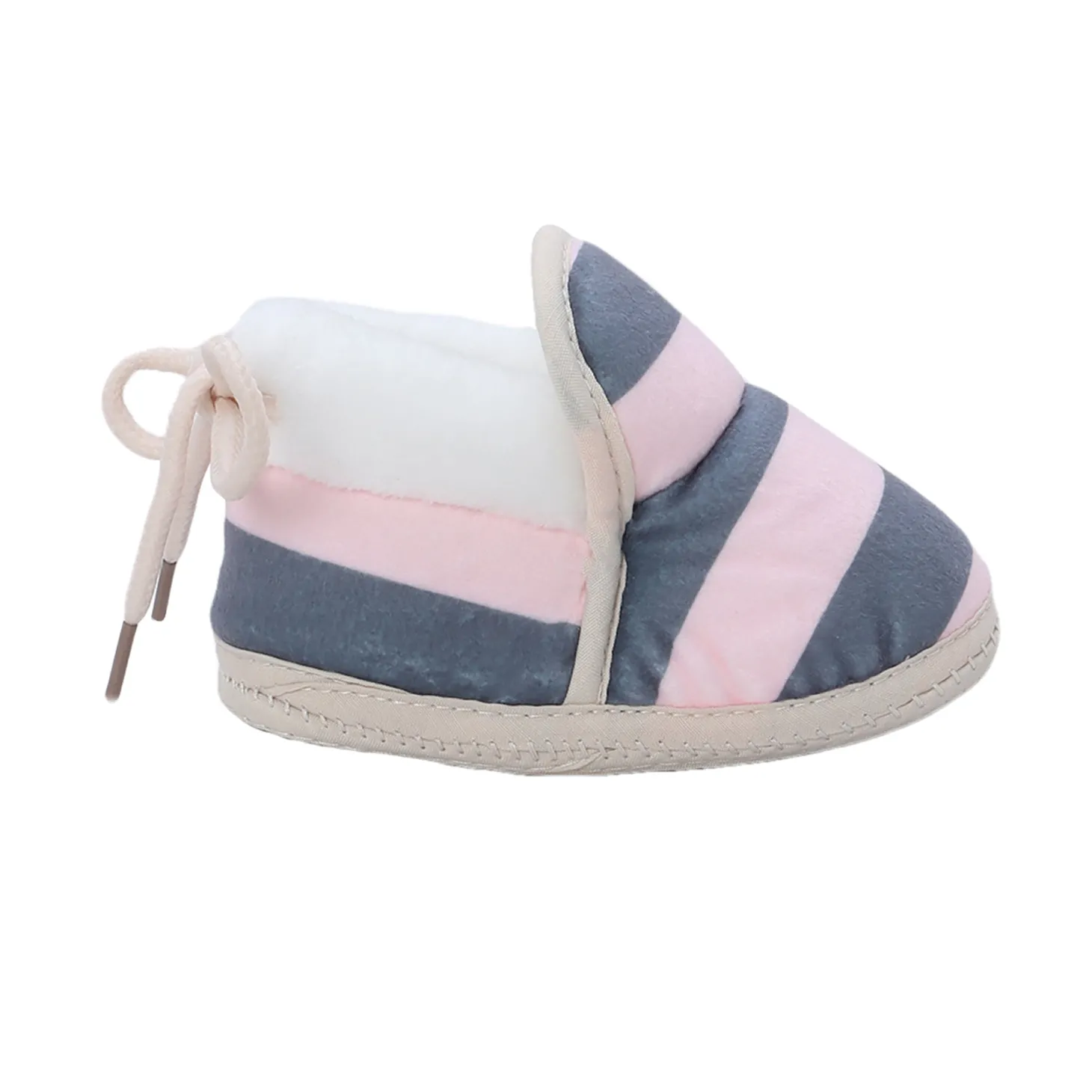 Baby Moo Broad Stripes Soft Slip-On Anti-Skid Plush Warm Booties - Pink