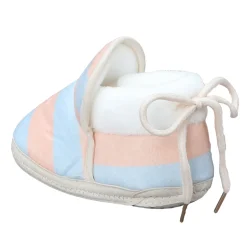 Baby Moo Broad Stripes Soft Slip-On Anti-Skid Plush Warm Booties - Peach