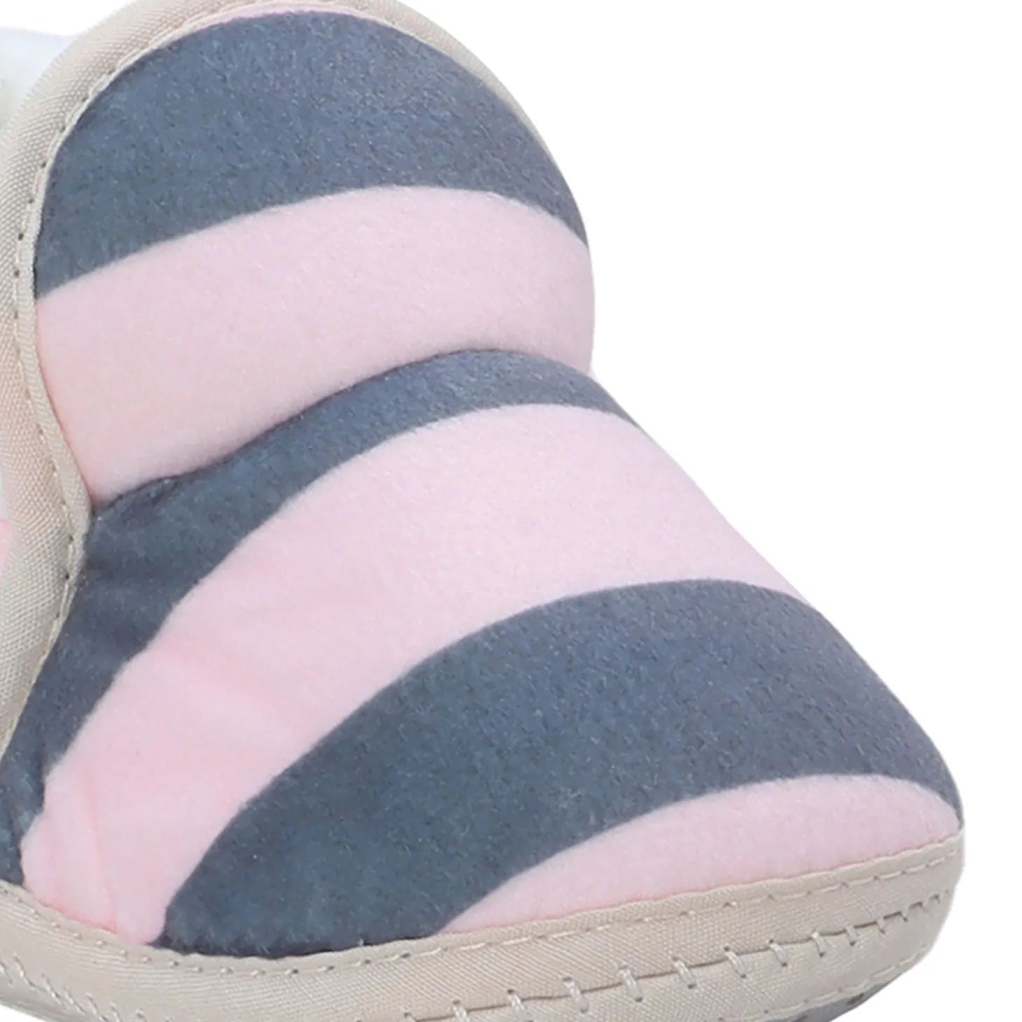 Baby Moo Broad Stripes Soft Slip-On Anti-Skid Plush Warm Booties - Pink