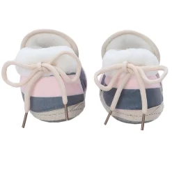 Baby Moo Broad Stripes Soft Slip-On Anti-Skid Plush Warm Booties - Pink