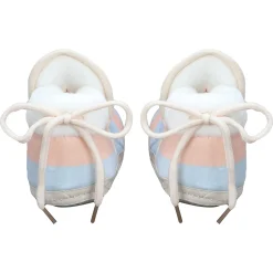 Baby Moo Broad Stripes Soft Slip-On Anti-Skid Plush Warm Booties - Peach