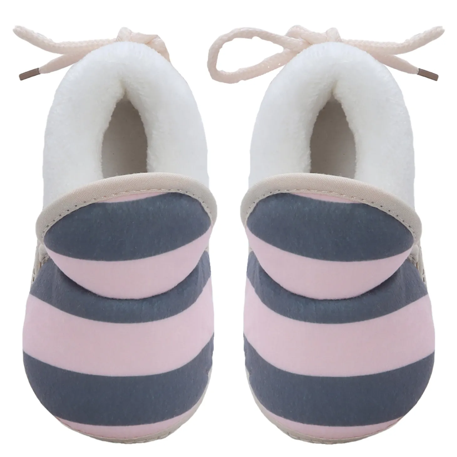 Baby Moo Broad Stripes Soft Slip-On Anti-Skid Plush Warm Booties - Pink