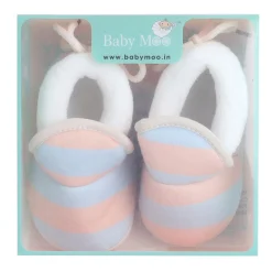 Baby Moo Broad Stripes Soft Slip-On Anti-Skid Plush Warm Booties - Peach