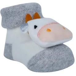Baby Moo Bunny And Cow 3D Rattle Anti-Skid Socks Booties Pack of 2 - Green, Grey