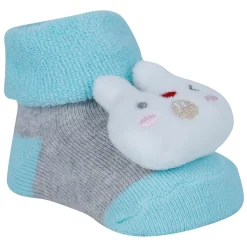 Baby Moo Bunny And Cow 3D Rattle Anti-Skid Socks Booties Pack of 2 - Green, Grey