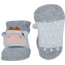 Baby Moo Bunny And Cow 3D Rattle Anti-Skid Socks Booties Pack of 2 - Green, Grey