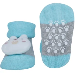 Baby Moo Bunny And Cow 3D Rattle Anti-Skid Socks Booties Pack of 2 - Green, Grey