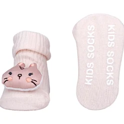 Baby Moo Bunny And Fox 3D Rattle Anti-Skid Socks Booties Pack of 2 - Peach, Rose Gold